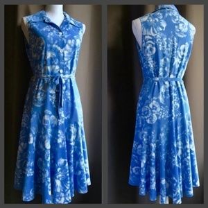 Vintage Blue & White Floral Midi Shirtdress